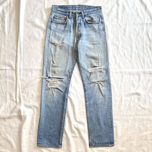 80s LEVIS 501 内股シングル ボタン裏555 バレンシア工場 USA製 クラッシュ デニム ビンテージ 1987年製 ハチマル オリジナル LEVI