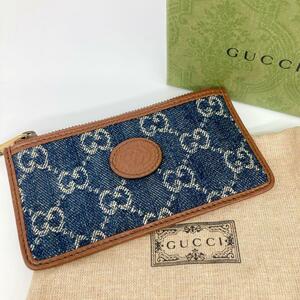 極美品GUCCI グッチ　フラグメントケース デニム GG柄 インディゴ