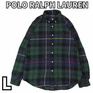 【リラックスカジュアルの象徴】POLO RALPH LAUREN ポロラルフローレン　ボタンダウンシャツ 長袖 クラシックチェック　緑　L