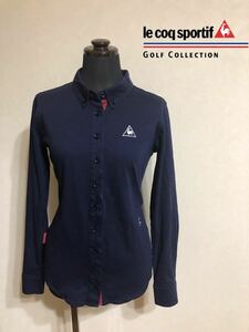 【良品】 le coq sportif golf ルコック ゴルフ ウェア シャツ トップス 刺繍 レディース サイズM 長袖 ネイビー QGL1468