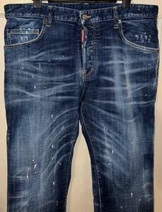 111100円購入 DSQUARED2 ディースクエアード スプラッシュペイント ダメージ＆ウォッシュ加工 ストレッチ SKATER JEAN S71LB1412 サイズ52