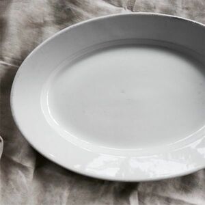 19世紀 1.8kg フランス porcelain de Paris 36.5c 重厚な白の集約とオーバル皿 アンティーク 白磁 プレート ビストロ ヴィンテージ