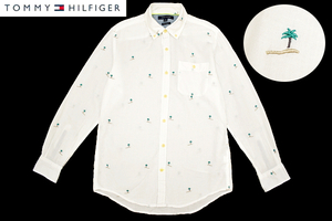 Y-3829★送料無料★TOMMY HILFIGER トミーヒルフィガー NEW YORK FIT★春夏 涼しいリネン コットン ヤシの木刺繍 長袖 シャツ S/P