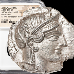 【高鑑定 MS 5/5 4/5】440-404BC 古代ギリシャ アテネ テトラドラクマ銀貨 NGC/アテナ/アッティカ/紀元前/アンティークコイン