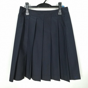 1円 スクールスカート 大きいサイズ 夏物 w78-丈60 紺 中学 高校 プリーツ 学生服 制服 女子 中古 HK6756