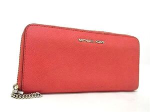 MICHAEL KORS マイケルコース レザー ラインストーン ハート チェーン ラウンドファスナー 財布 ウォレット オレンジ系 DE5622