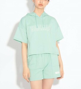 新品 PINK-latte 上下セット【吸水速乾/洗濯物が乾きやすい】カレッジ刺しゅうセットアップ ライトグリーン(021) 16(160cm) 定価4730円