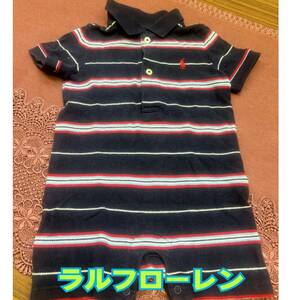 Baby ◆ ラルフ ローレン ◆ 男の子 ベビー 60 ロンパース 紺 x 赤 x 水色 x 白 ボーダー柄 ◆ Ralph Lauren ◆ 現状品