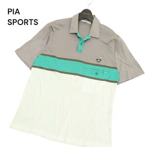 PIA SPORTS ピアスポーツ 春夏 ロゴ ワッペン★ 半袖 ボーダー ポロシャツ Sz.Ⅳ　メンズ 日本製　A4T06960_6#A