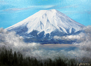 絵画　油彩　大山功　雲上の白富士　油絵Ｆ６キャンパスのみ　送料無料　受注制作作品