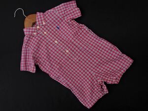 ネコポスOK Ralph Lauren ラルフローレン チェック 半袖 ロンパース 80cm 赤 ■◆ ☆ eeb5 子供服