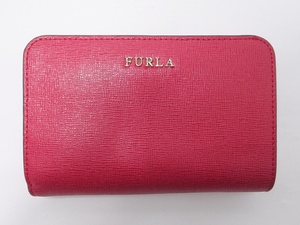 22-42　FURLA　フルラ　バビロン　二つ折り財布　コンパクトウォレット　箱・保存袋あり　ホック緩め　ピンク系　レディース　中古