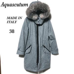  アクアスキュータム フォックスファー付 モッズコート 38 伊製/Aquascutum 高機能 撥水ウール 止水ジップ