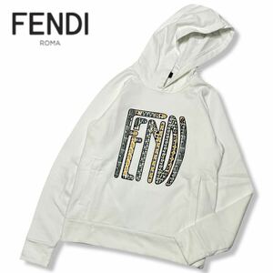 35 国内正規品 FENDI フェンディ 20年 FAF595 LOGO Sweatshirts スウェット トライバル調 ロゴ フーディー パーカー XS ホワイト