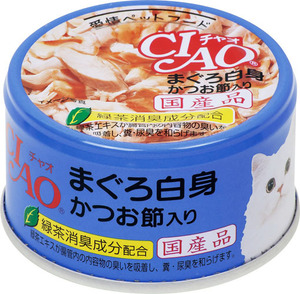 （まとめ買い）いなばペットフード CIAO ホワイティ まぐろ白身 かつお節入り 85g A-85 猫用 〔×24〕