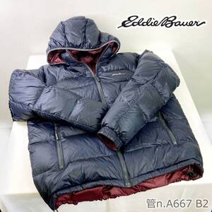 【中古】Eddie Bauer　フィルパワープレミアムダウン EB650 フード付 リバーシブルジャケット ネイビー＆えんじ　01 9532　メンズLサイズ