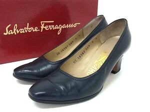 Salvatore Ferragamo フェラガモ レザー ヒール パンプス サイズ4 (約21.5cm) 靴 シューズ レディース ネイビー系 DE6840