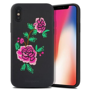 iPhone XS X ケース 花柄 刺繍 TPU 5.8インチ