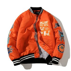 ☆新品HipHop メンズ Street Dance スタジャン 野球服 ジャケット スポーツウェア アウター メンズ 秋冬服 3色Ｍ-2XLオレンジ