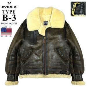 美品 定23.7万 USA製 極暖 AVIREX アヴィレックス TYPE B-3 リアルムートン フライトジャケット 38/L程 ビッグサイズ 羊革 ボマー ブルゾン