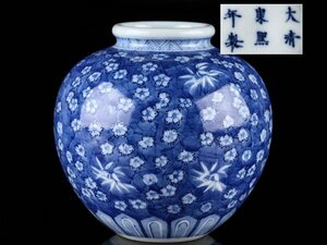 【琴》送料無料 中国美術 大清康煕年製 染付 小壷 高13.5cm TT129