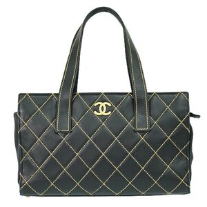 本物 シャネル CHANEL ココマーク ワイルドステッチ トートバッグ ハンドバッグ レザー ブラック