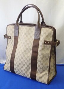 ◎GUCCI　グッチ　GGキャンバス　トートバッグ　115517　キャンバス　レザー　ベージュ　ダークブラウン