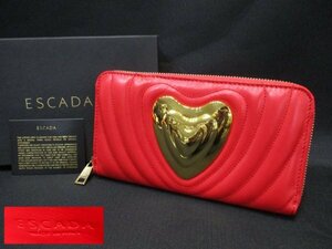 1849 未使用品 ESCADA エスカーダ イタリア製 長財布 箱付 赤ピンク系 / ブランド 牛皮革 ラウンドファスナー ハート 長財布 財布