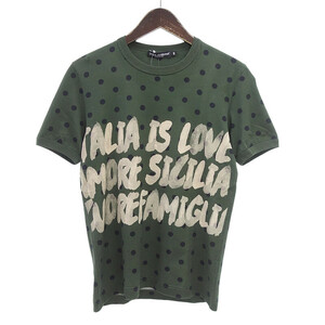 DOLCE&GABBANA ドット フォント プリント　半袖 カットソー Tシャツ グリーン メンズ44