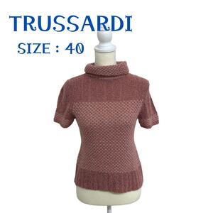 【美品】TRUSSARDI セーター 半袖タートルネック ブラウン 40(L)