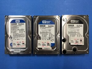 【中古・正常動作品】WesternDigita製　WD5000AAAKX/WD5000AAKS/WD5001AALS　中古HDD SATA 3.5inch 500GB　3個セット