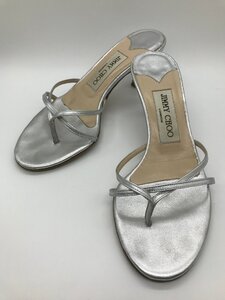 ■【YS-1】 ジミーチュウ Jimmy Choo サンダル ■ シルバー系 22,5cm 35ハーフ ヒール高6cm 【同梱可能商品】K■