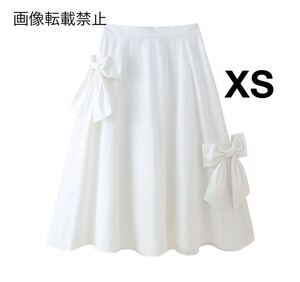 white vintage ヴィンテージ レトロ リボン フレアスカート ボトムス XSサイズ レディース★ZARA 好きな方に★2024 早秋新作 新品未使用★