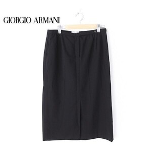 A3794/美品 春夏 GIORGIO ARMANI ジョルジオアルマーニ ウール 無地 タイト ペンシル ロング ミモレ丈 スカート 8 黒/レディース スーツ