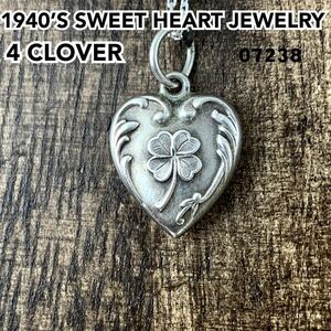 40s スウィートハートジュエリー クローバー シルバー ヴィンテージネックレス　四つ葉 clover