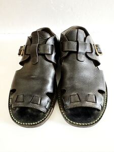 sos-sous size8 シュス belted shoes ベルテッドシューズ レザーサンダル ブラックブラウン (KI)