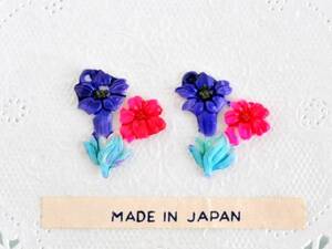 ☆レアアイテム☆ ツイン フラワー 花 ジャパン ヴィンテージ カボション セルロイド 日本製 レトロ ハンドメイド アクセサリー パーツ 2個