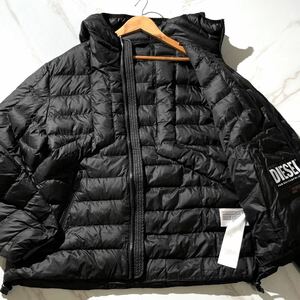 極美品/XL相当●DIESEL ディーゼル【現行タグ 軽量 3M THINSULATE 高機能中綿 極暖】ダウンジャケット ブルゾン 黒 ブラック 高級感◎