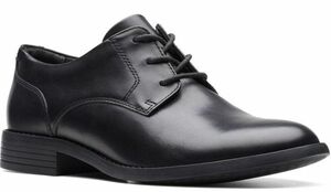 送料無料 Clarks 24.5cm フラット オックスフォード ウエッジ スニーカー ローファー ブラック チャンキー パンプス レザー RRR102