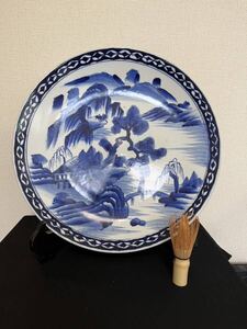 【骨董 時代物】染付 大皿 飾り皿 約40cm 管理A2661 床飾り 古伊万里 有田焼 古美術 