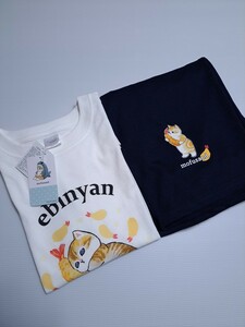 新品未使用 メンズ mofusand　エビにゃん　半袖Tシャツ　ルームウェア　モフサンドぢゅの　LL　XL　パジャマハーフパンツ 即決送料無料 Aら