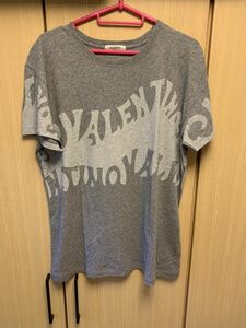 正規 19SS VALENTINO ヴァレンティノ グラフィック 波 ロゴ クルーネック Tシャツ 灰 S RV3MG01EPAU