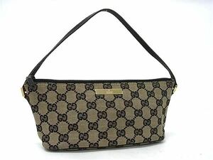 1円 ■美品■ GUCCI グッチ 039 1103 2123 GG柄 GGキャンバス×レザー ワンハンドル ハンドバッグ ポーチ ベージュ系×ブラック系 BL3182