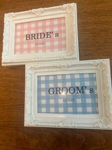 Brides Gloom 結婚式　額縁　フォトフレーム　飾り　結婚式受付　新郎新婦　ホワイトフレーム　華やか　結婚式飾り　ギンガムチェック