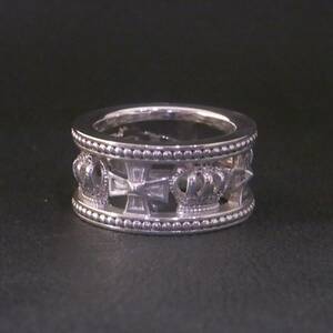 新品同様 美品 JUSTIN DAVIS ジャスティンデイビス シルバー925 MEDIEVAL WEDDING BAND 13号 10.5g クラウン 王冠 クロス 十字架