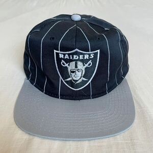 希少! 90s RAIDERS スナップバック コットン キャップ ストライプ柄 STARTER ビンテージ NFL ブラック 黒 レイダース 80s