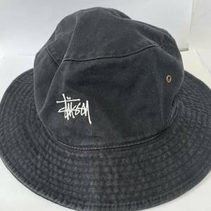 希少　90s 紺タグ　stussy ステューシー　オールドステューシー　刺繍ロゴ　バケットハット　ブラック L/XL