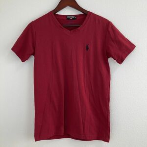 POLO RALPH LAUREN ポロラルフローレン メンズ 半袖 Tシャツ トップス Sサイズ Vネック レッド 赤色 カジュアル シンプル 無地 ロゴ 刺繍