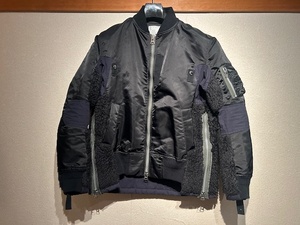 ♪送料無料★sacai★名作★ドッキング ボア ブルゾン★NylonTwill × FauxSheringBlouson★異素材／再構築★MA-1★20-02355M★黒②★1(S)♪