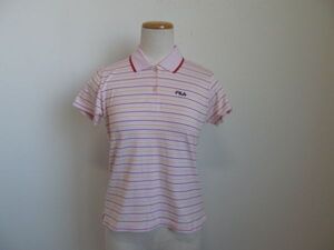 (58764)フィラ　FILA　コットン100％　半袖　ポロシャツ　ボーダー　ピンク系　M　USED